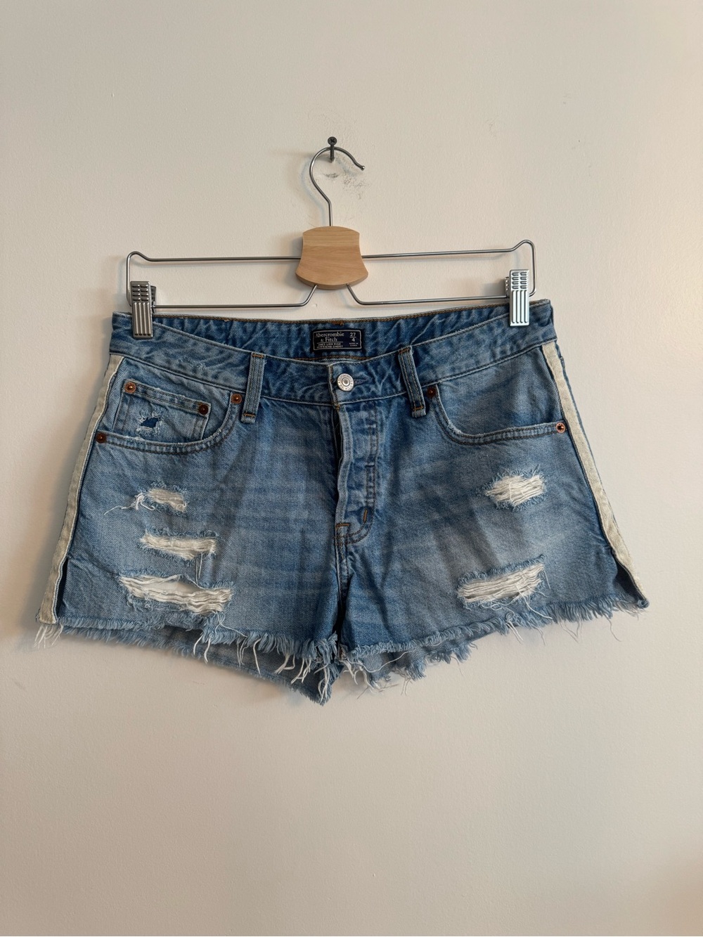 Abercrombie & Fitch Light Blue Distressed Denim Shorts